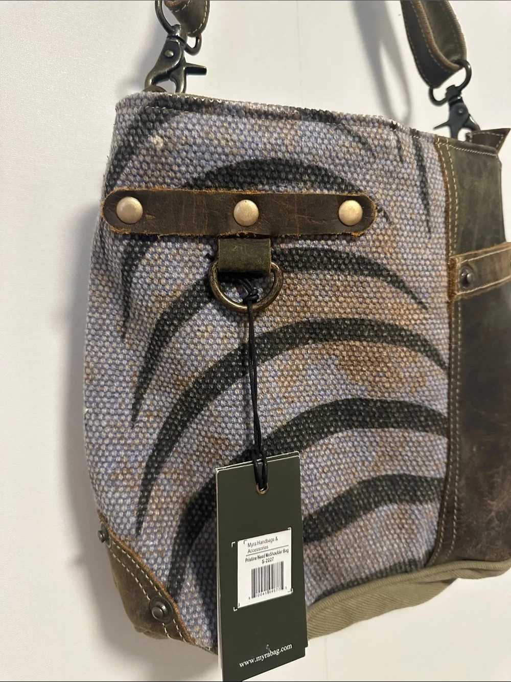 NWT Myra Bag Olive Green and Brown Canvas-Leather “Pristine Need Me”Shoulder Bag